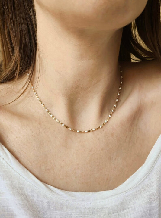 White Enamel Beads Chain