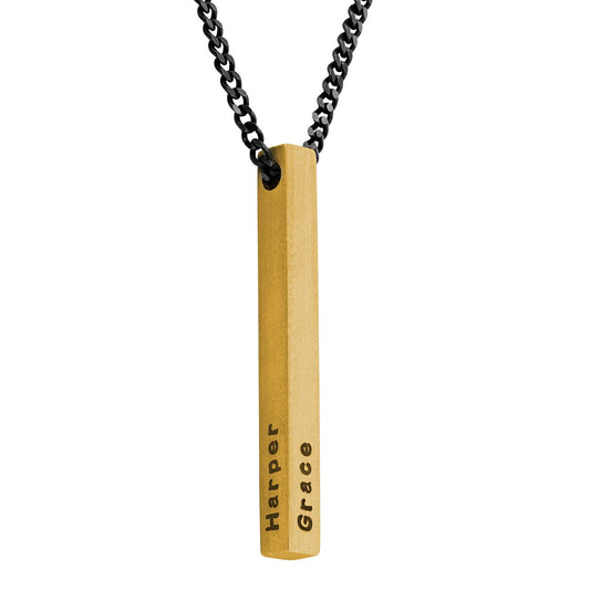 Gold 3D Bar With Black Cuban Necklace