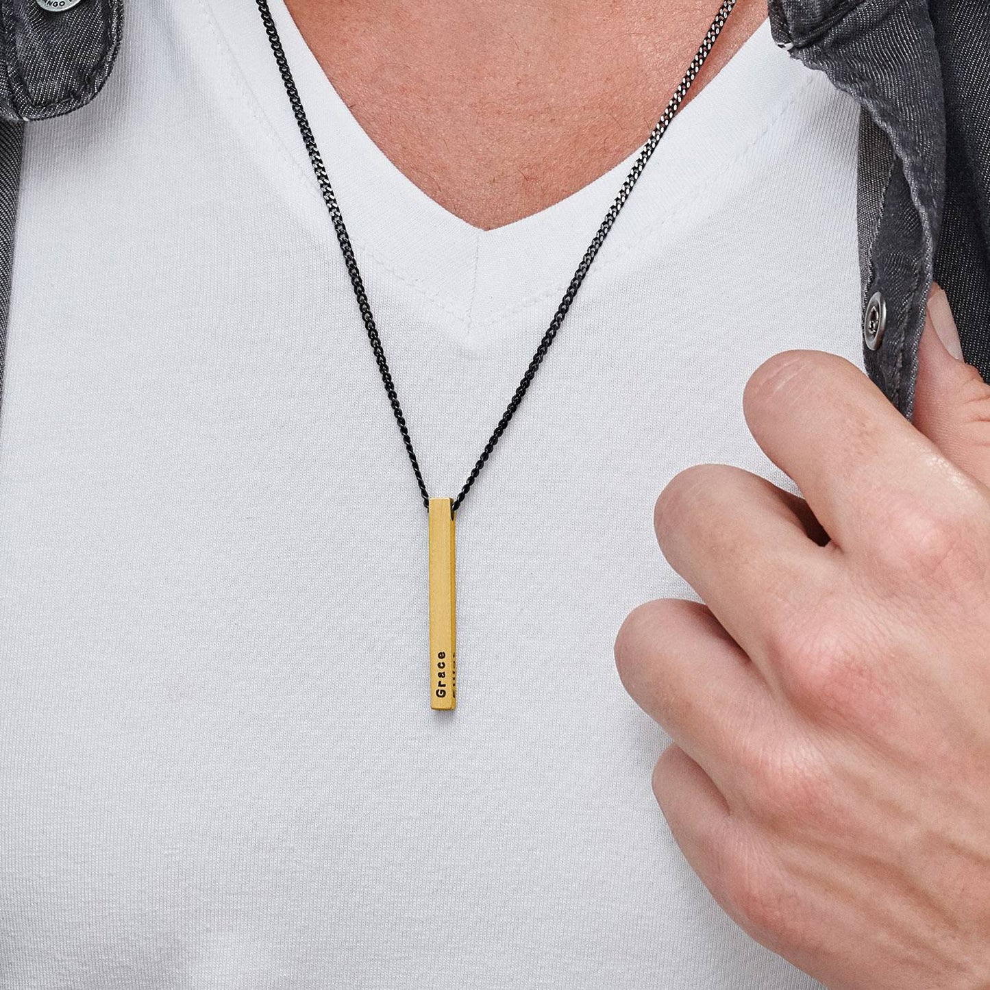 Gold 3D Bar With Black Cuban Necklace