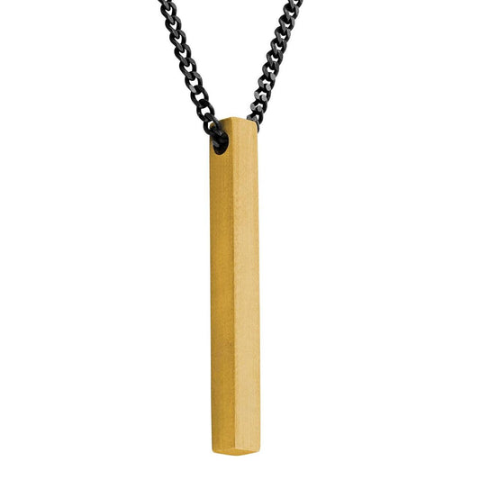 Gold 3D Bar With Black Cuban Necklace